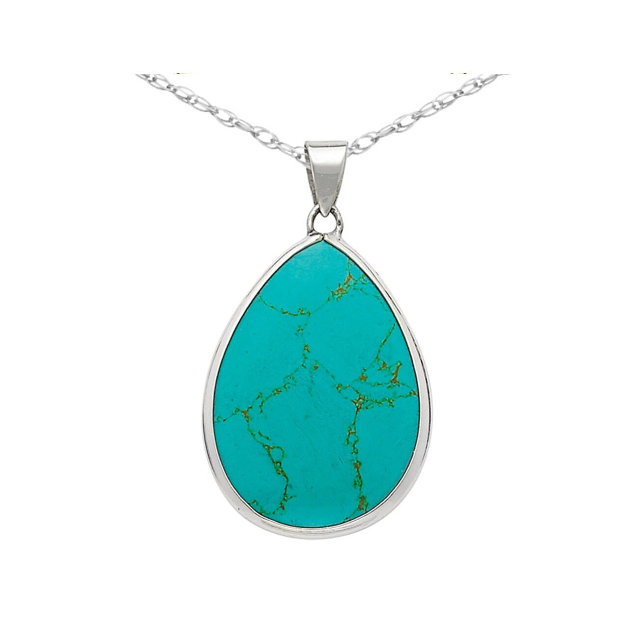 Gem And Harmony Turquoise Teardrop Pendant Necklace in Sterling Silver with Chain
